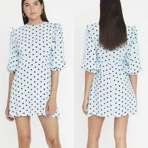 Faithfull the Brand Edwina Blue Polka Dot Mini Dress Size 2